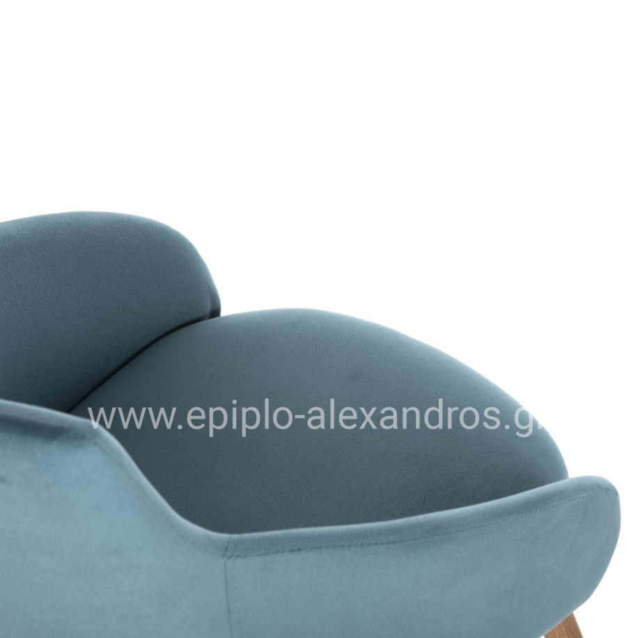 DINING ARMCHAIR IVY HM8546.05 TURQUOISE VELVET AND METAL LEGS IN NATURAL WOOD COLOR 53x55x79Hcm.