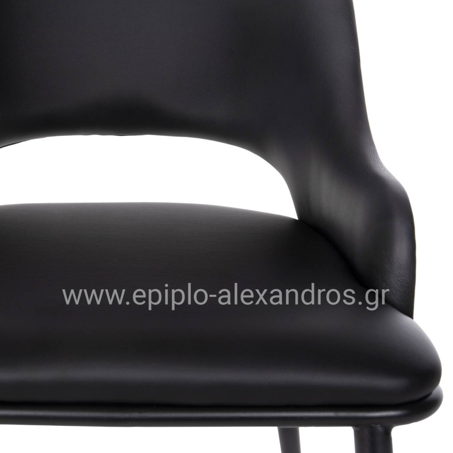 DINING CHAIR DELF HM9617.03 PU BLACK-BLACK METAL LEGS-WOODEN BACK IN WALNUT 48x55x76Hcm.