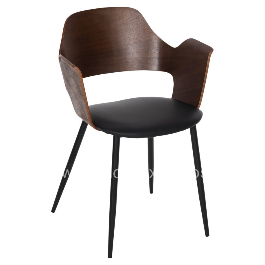 DINING CHAIR VELP HM9616.03 WOOD IN WALNUT-BLACK PU-BLACK METAL LEGS 55,5x50x79Hcm.
