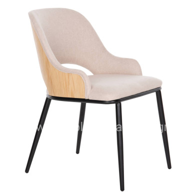 DINING CHAIR DELF HM9617.02 BEIGE FABRIC-BLACK METAL LEGS-WOODEN BACK IN OAK 48x55x76Hcm.