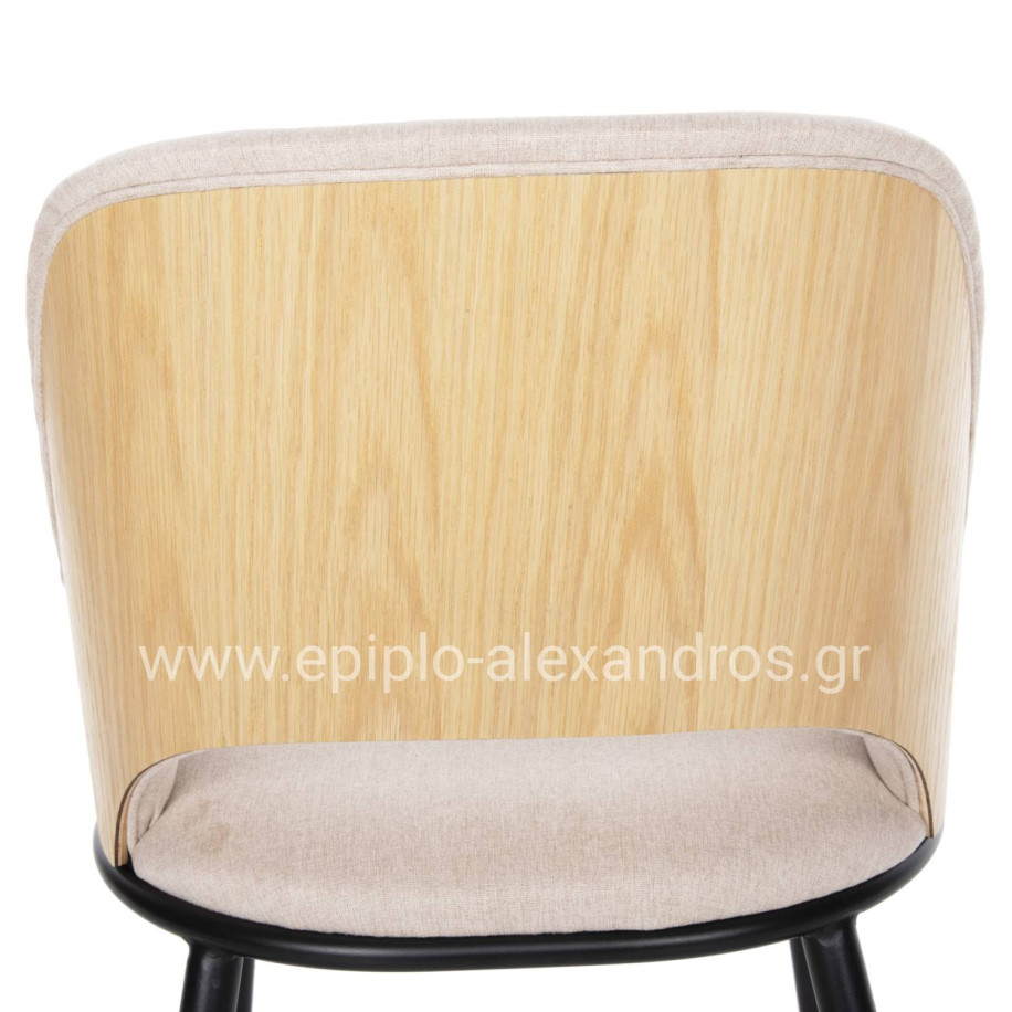 DINING CHAIR DELF HM9617.02 BEIGE FABRIC-BLACK METAL LEGS-WOODEN BACK IN OAK 48x55x76Hcm.