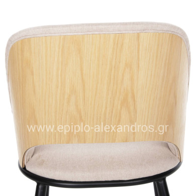 DINING CHAIR DELF HM9617.02 BEIGE FABRIC-BLACK METAL LEGS-WOODEN BACK IN OAK 48x55x76Hcm.