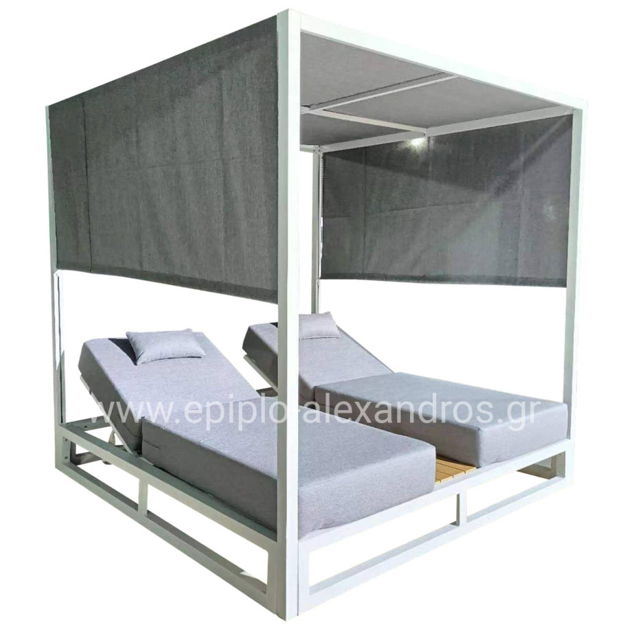 DOUBLE LOUNGE SUNBEDS IN A CUBE WITH SUNSHADES GALLANT HM6097.02 ALUMINUM IN WHITE 2x2x2m