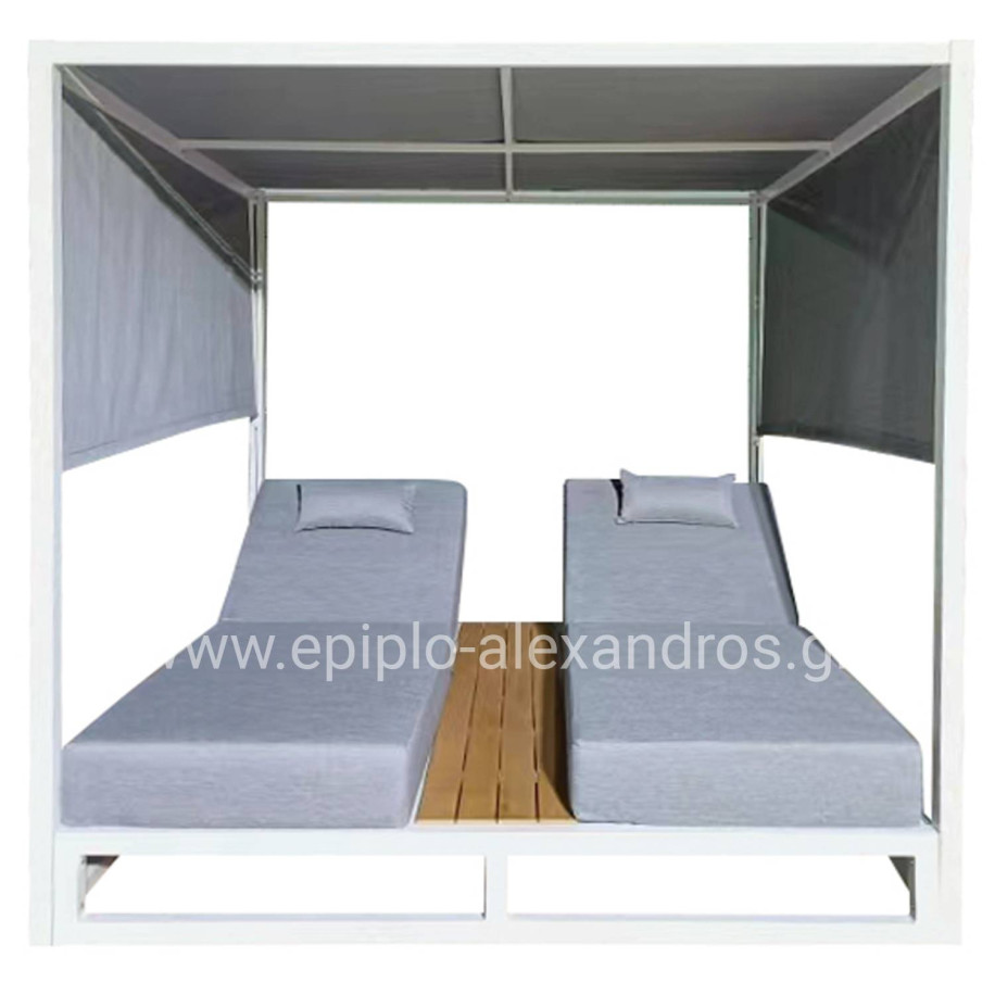 DOUBLE LOUNGE SUNBEDS IN A CUBE WITH SUNSHADES GALLANT HM6097.02 ALUMINUM IN WHITE 2x2x2m