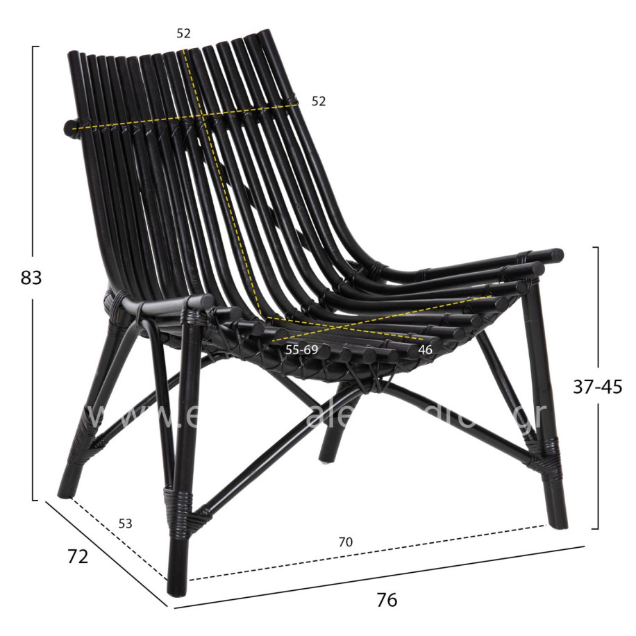 CHAIR FOR OUTDOORS CELLION HM9812.02 RATTAN POLES IN BLACK COLOR 76x72x83Hcm.