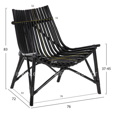 CHAIR FOR OUTDOORS CELLION HM9812.02 RATTAN POLES IN BLACK COLOR 76x72x83Hcm.
