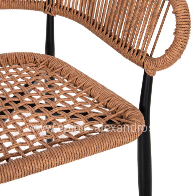 ARMCHAIR ALUMINUM EULO HM5783.13 BLACK-SYNTHETIC RATTAN BEIGE 55,5x63,5x78Hcm.