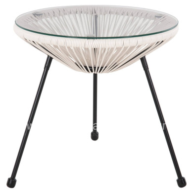 OUTDOOR COFFEE TABLE ALLEGRA HM5874.12 METAL IN BLACK- SYNTHETIC RATTAN IN WHITE Φ47x45Hcm.