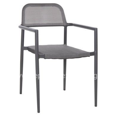 ALUMINUM ARMCHAIR RONNY HM5998.01 GREY FRAME & GREY TEXTILENE 53x51x80Hcm.