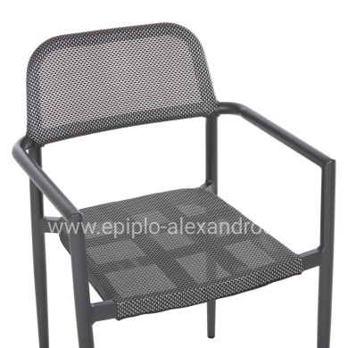 ALUMINUM ARMCHAIR RONNY HM5998.01 GREY FRAME & GREY TEXTILENE 53x51x80Hcm.