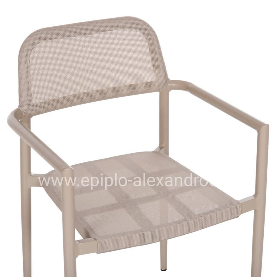 ALUMINUM ARMCHAIR RONNY HM5998.03 CHAMPAGNE COLORED FRAME & TEXTILENE 53x51x80Hcm.