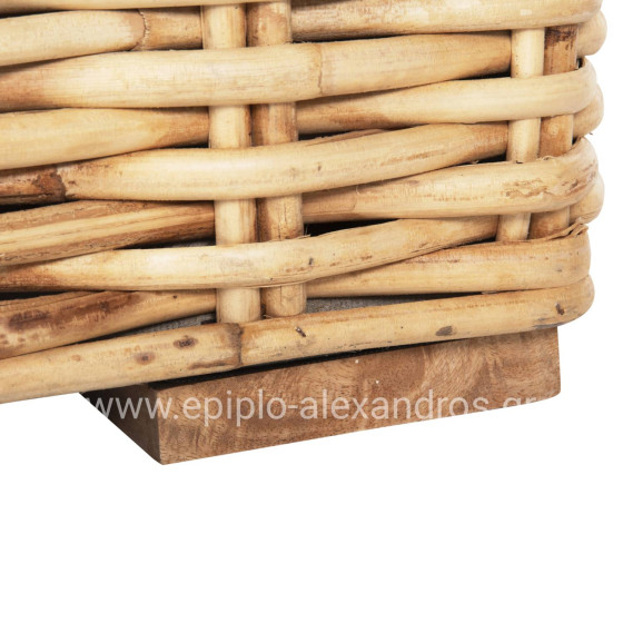 OUTDOOR COFFEE TABLE TROPEL HM9811 MANGO WOOD-NATURAL RATTAN-SAFETY GLASS 110x60x40Hcm.