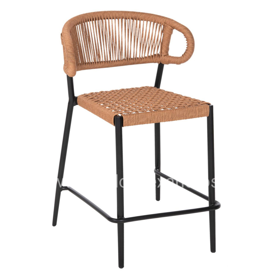 BAR STOOL MEDIUM HEIGHT EULO HM6087.03 ALUMINUM BLACK-SYNTHETIC RATTAN 60x56,5x99Hcm.