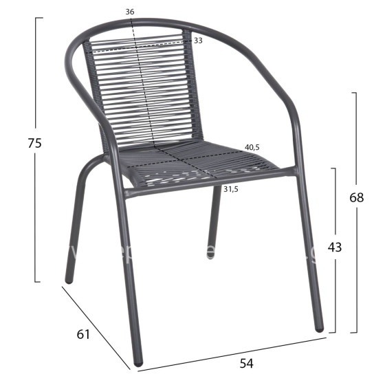 ARMCHAIR SWIFTER HM5969.01 METAL IN GREY-SYNTHETIC RATTAN IN GREY 54x61x75Hcm.