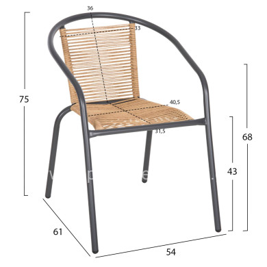 ARMCHAIR SWIFTER HM5969.02 METAL IN GREY-SYNTHETIC RATTAN IN NATURAL 54x61x75Hcm.