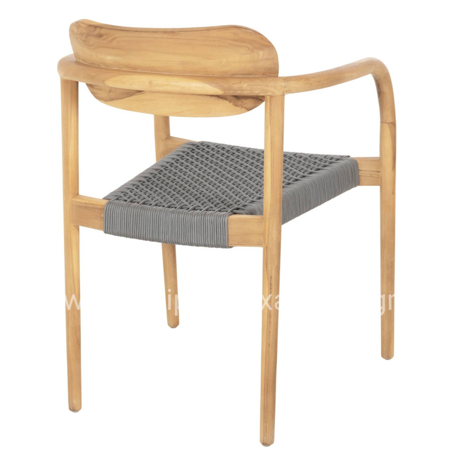 ARMCHAIR OSLO HM9636.08 TEAK WOOD IN NATURAL & GREY ROPE 55x54x80Hcm.
