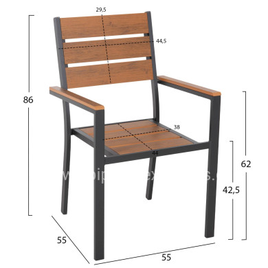 ALUMINUM ARMCHAIR SAGA HM5981.03 ANTHRACITE-POLYWOOD IN NATURAL 55x55x86Hcm.