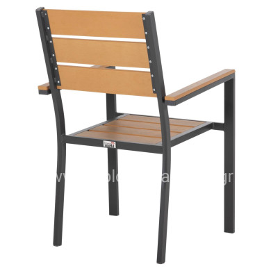 ALUMINUM ARMCHAIR SAGA HM5981.03 ANTHRACITE-POLYWOOD IN NATURAL 55x55x86Hcm.