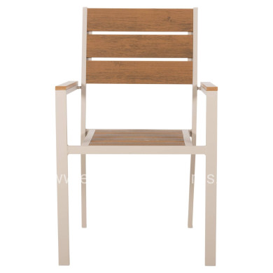 ALUMINUM ARMCHAIR SAGA HM5981.04 CHAMPAGNE-POLYWOOD IN  NATURAL 55x55x86Hcm.