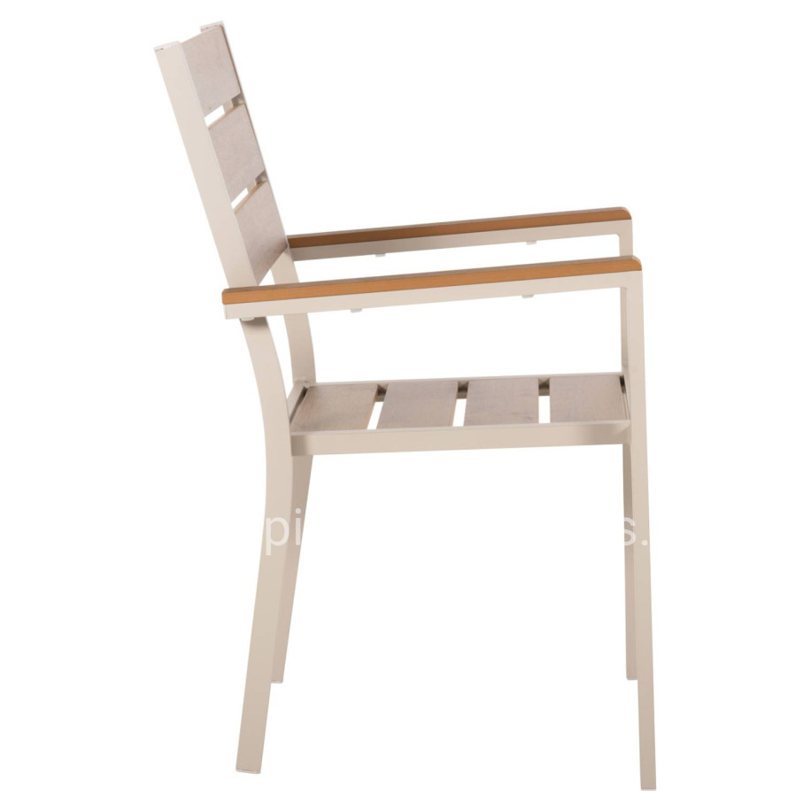 ALUMINUM ARMCHAIR SAGA HM5981.04 CHAMPAGNE-POLYWOOD IN  NATURAL 55x55x86Hcm.