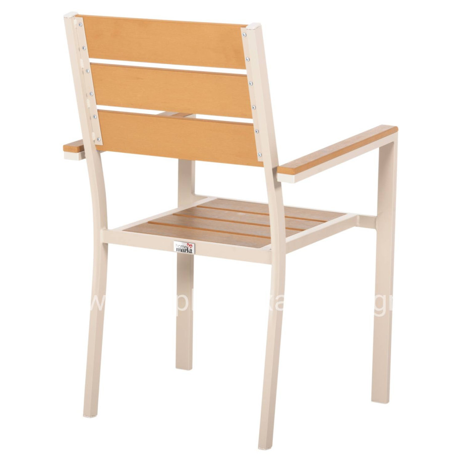 ALUMINUM ARMCHAIR SAGA HM5981.04 CHAMPAGNE-POLYWOOD IN  NATURAL 55x55x86Hcm.