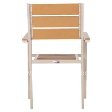 ALUMINUM ARMCHAIR SAGA HM5981.04 CHAMPAGNE-POLYWOOD IN  NATURAL 55x55x86Hcm.