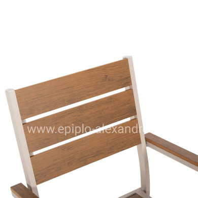 ALUMINUM ARMCHAIR SAGA HM5981.04 CHAMPAGNE-POLYWOOD IN  NATURAL 55x55x86Hcm.