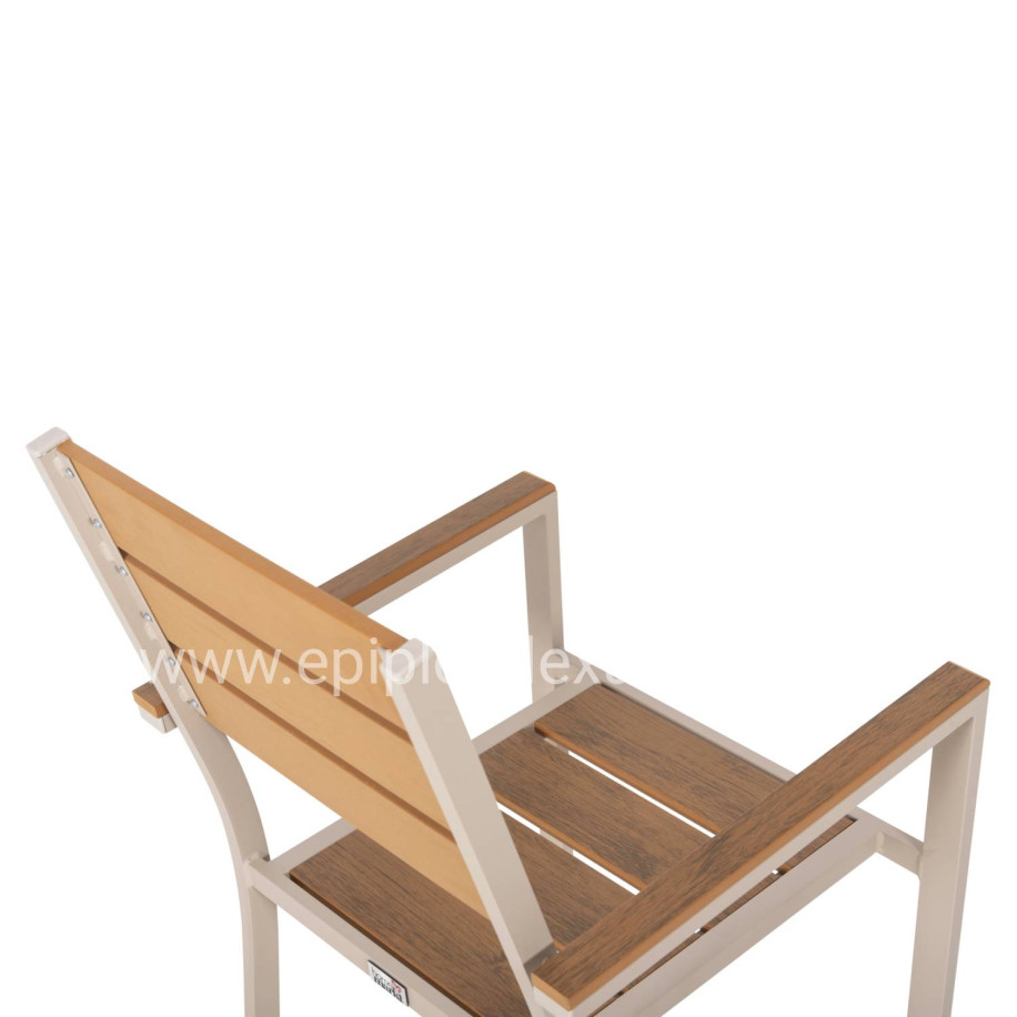 ALUMINUM ARMCHAIR SAGA HM5981.04 CHAMPAGNE-POLYWOOD IN  NATURAL 55x55x86Hcm.
