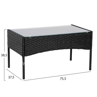 OUTDOOR LOUNGE SET 4PCS STASIA HM6089.01 SYNTHETIC RATTAN IN BLACK-CUSHIONS IN CAPPUCCINO