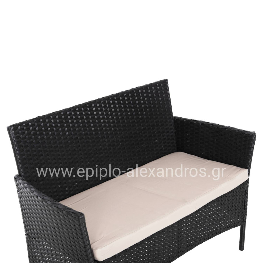OUTDOOR LOUNGE SET 4PCS STASIA HM6089.01 SYNTHETIC RATTAN IN BLACK-CUSHIONS IN CAPPUCCINO