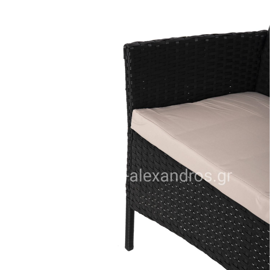 OUTDOOR LOUNGE SET 4PCS STASIA HM6089.01 SYNTHETIC RATTAN IN BLACK-CUSHIONS IN CAPPUCCINO