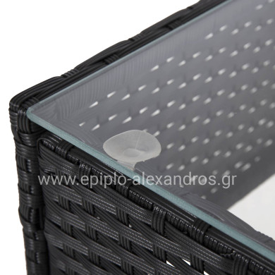 OUTDOOR LOUNGE SET 4PCS STASIA HM6089.01 SYNTHETIC RATTAN IN BLACK-CUSHIONS IN CAPPUCCINO