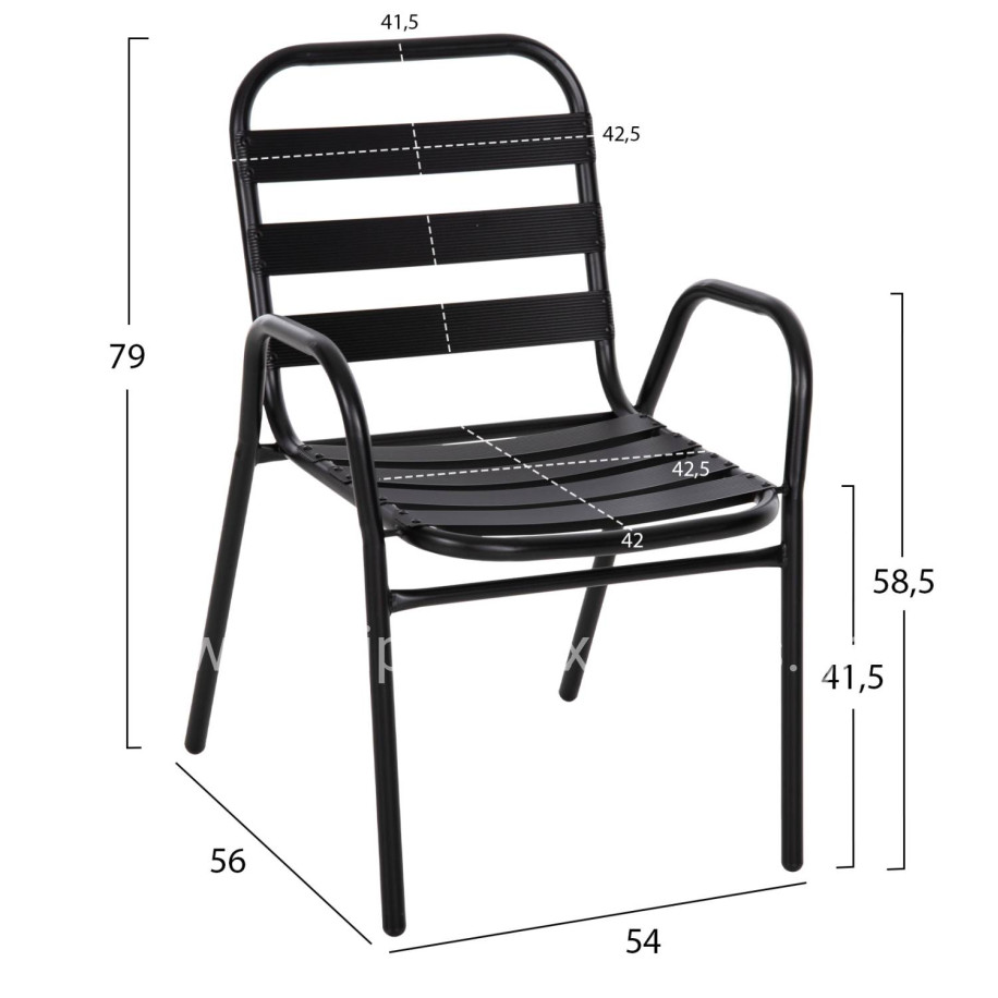 CHAIR PRELUDE HM5970.03 METAL FRAME-ALUMINUM SEAT & BACKREST-BLACK 54x56x79Hcm.