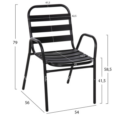 CHAIR PRELUDE HM5970.03 METAL FRAME-ALUMINUM SEAT & BACKREST-BLACK 54x56x79Hcm.