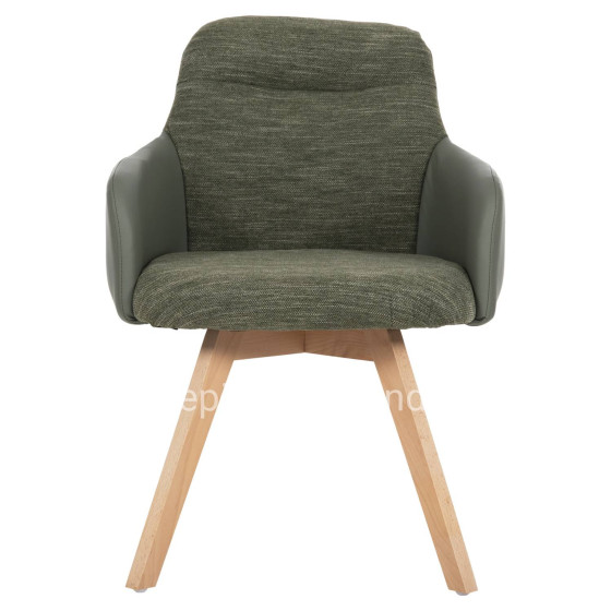 DINING ARMCHAIR DEW HM9848.05 FABRIC & PU IN GREEN-BEECH WOOD LEGS 56,5x62x81,5Hcm.