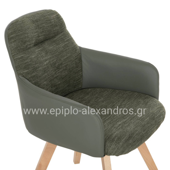 DINING ARMCHAIR DEW HM9848.05 FABRIC & PU IN GREEN-BEECH WOOD LEGS 56,5x62x81,5Hcm.