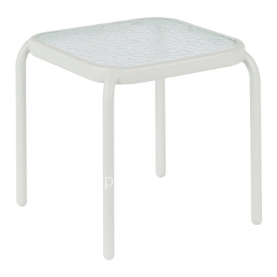 OUTDOOR SIDE TABLE SQUARE DIDO HM5975.02 METAL IN WHITE-GLASS 40x40x40Hcm.