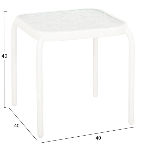 OUTDOOR SIDE TABLE SQUARE DIDO HM5975.02 METAL IN WHITE-GLASS 40x40x40Hcm.