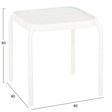OUTDOOR SIDE TABLE SQUARE DIDO HM5975.02 METAL IN WHITE-GLASS 40x40x40Hcm.