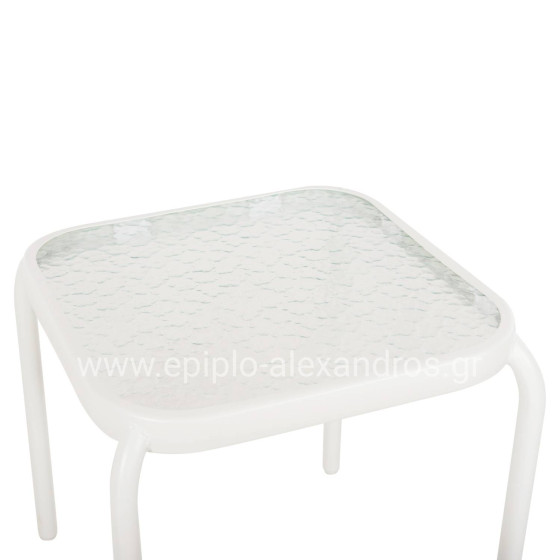 OUTDOOR SIDE TABLE SQUARE DIDO HM5975.02 METAL IN WHITE-GLASS 40x40x40Hcm.