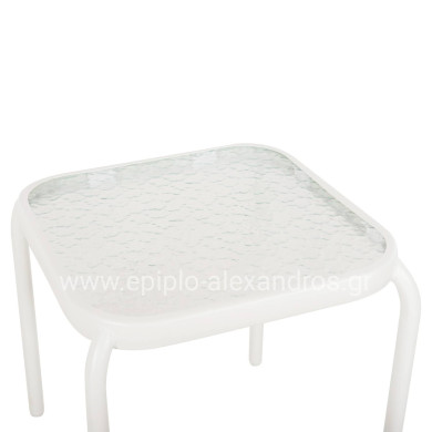 OUTDOOR SIDE TABLE SQUARE DIDO HM5975.02 METAL IN WHITE-GLASS 40x40x40Hcm.