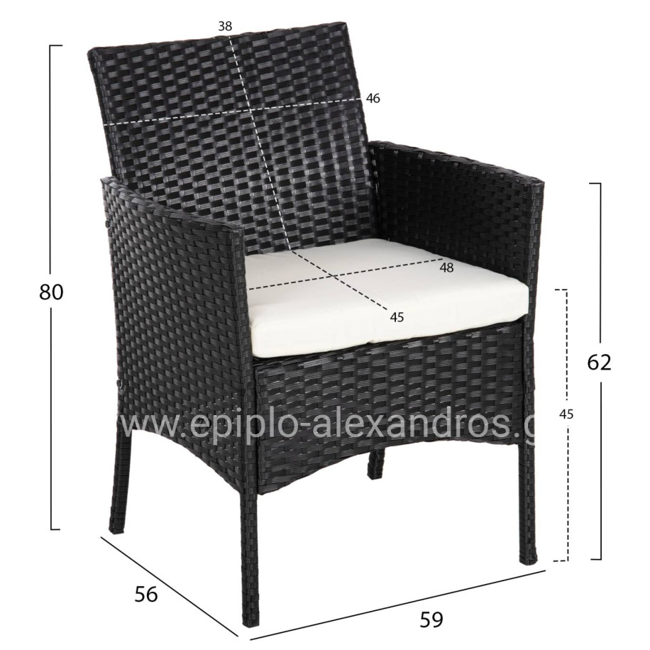 OUTDOOR LOUNGE SET 4PCS STASIA HM6089.04 SYNTHETIC RATTAN IN BLACK-CUSHIONS IN BEIGE