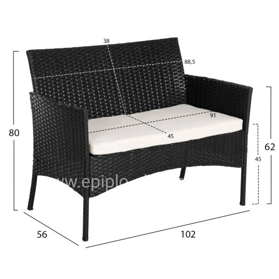 OUTDOOR LOUNGE SET 4PCS STASIA HM6089.04 SYNTHETIC RATTAN IN BLACK-CUSHIONS IN BEIGE