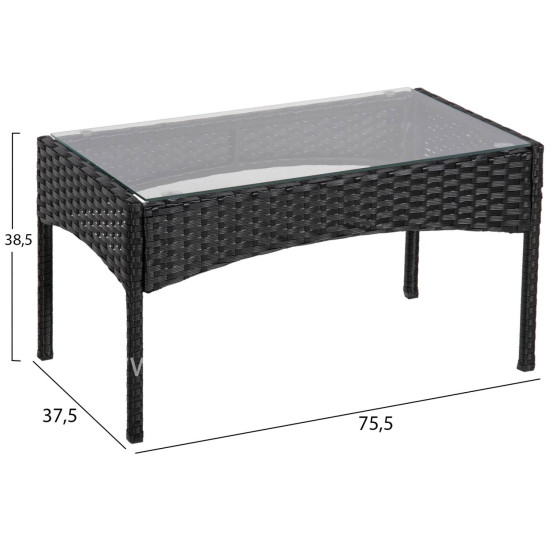 OUTDOOR LOUNGE SET 4PCS STASIA HM6089.04 SYNTHETIC RATTAN IN BLACK-CUSHIONS IN BEIGE