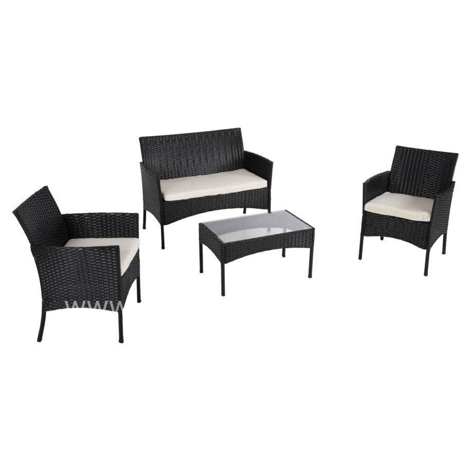 OUTDOOR LOUNGE SET 4PCS STASIA HM6089.04 SYNTHETIC RATTAN IN BLACK-CUSHIONS IN BEIGE