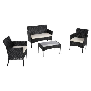 OUTDOOR LOUNGE SET 4PCS STASIA HM6089.04 SYNTHETIC RATTAN IN BLACK-CUSHIONS IN BEIGE