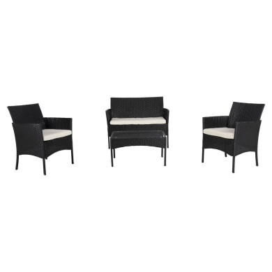 OUTDOOR LOUNGE SET 4PCS STASIA HM6089.04 SYNTHETIC RATTAN IN BLACK-CUSHIONS IN BEIGE