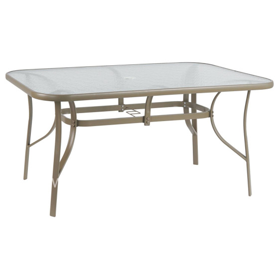 DINING TABLE BRUNO HM5145.14 METAL IN CHAMPAGNE COLOR-TEMPERED GLASS & UMBRELLA HOLE 150X90Χ72Hcm.