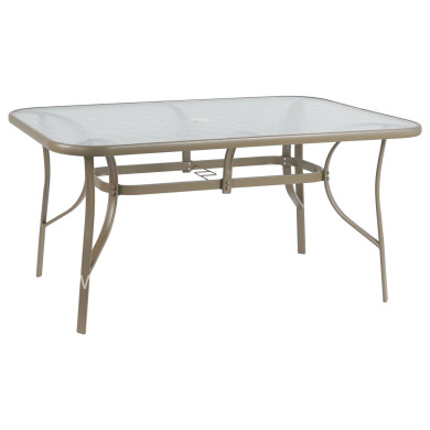 DINING TABLE BRUNO HM5145.14 METAL IN CHAMPAGNE COLOR-TEMPERED GLASS & UMBRELLA HOLE 150X90Χ72Hcm.