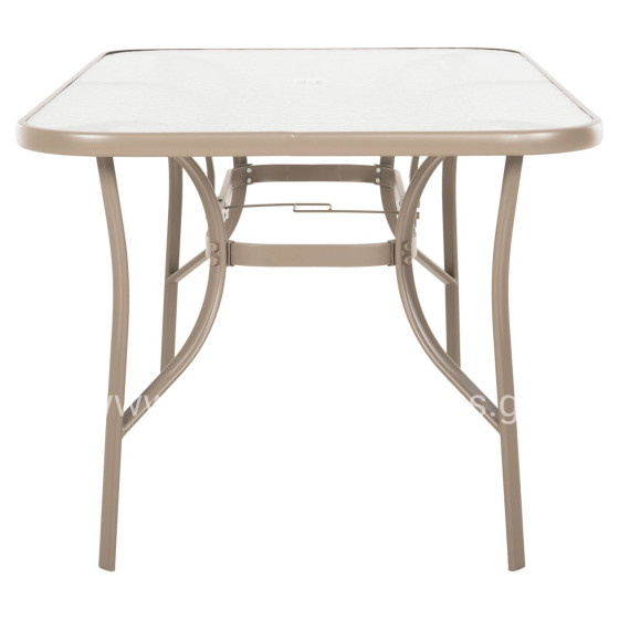 DINING TABLE BRUNO HM5145.14 METAL IN CHAMPAGNE COLOR-TEMPERED GLASS & UMBRELLA HOLE 150X90Χ72Hcm.
